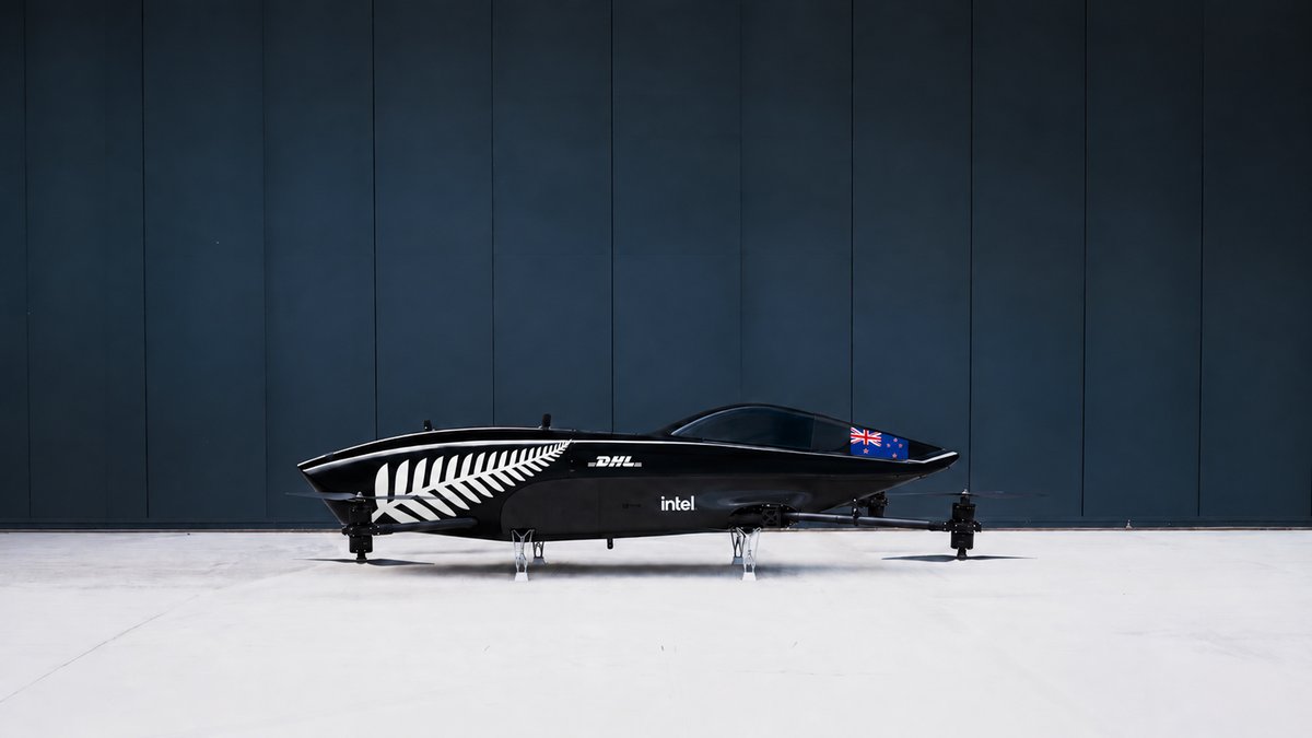 The Airspeeder New Zealand craft in a hangar